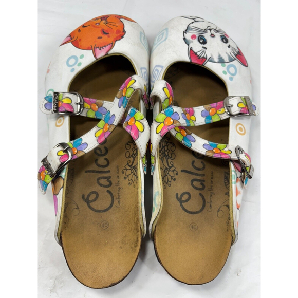 Calceo Handmade cat PATTERNED CLOGS Mules Size 9.5 - Picture 1 of 11
